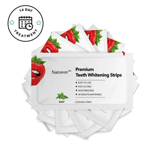 Natravor™ Teeth Whitening Strips, Non-peroxide, Fluoride Free & Vegan,  28 Strips (14-day Treatment)