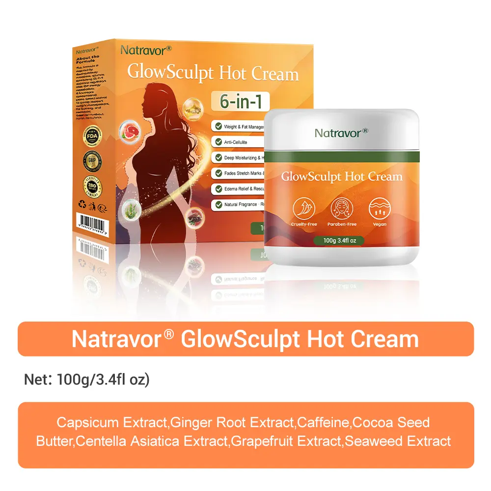 NATRAVOR® GlowSculpt Hot Cream | Weight & Fat Management, Anti-Cellulite, Edema Rescue, Stretch Mark Fading, Deep Hydration & Relaxing Aroma - 100% Natural Ingredients