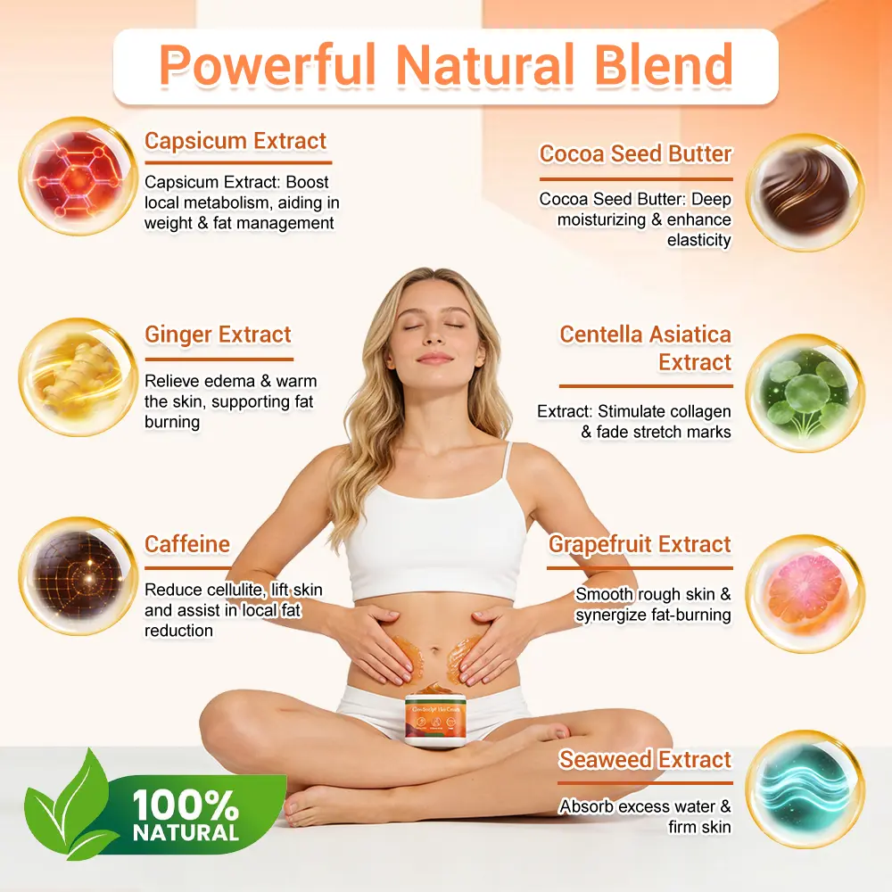 NATRAVOR® GlowSculpt Hot Cream | Weight & Fat Management, Anti-Cellulite, Edema Rescue, Stretch Mark Fading, Deep Hydration & Relaxing Aroma - 100% Natural Ingredients