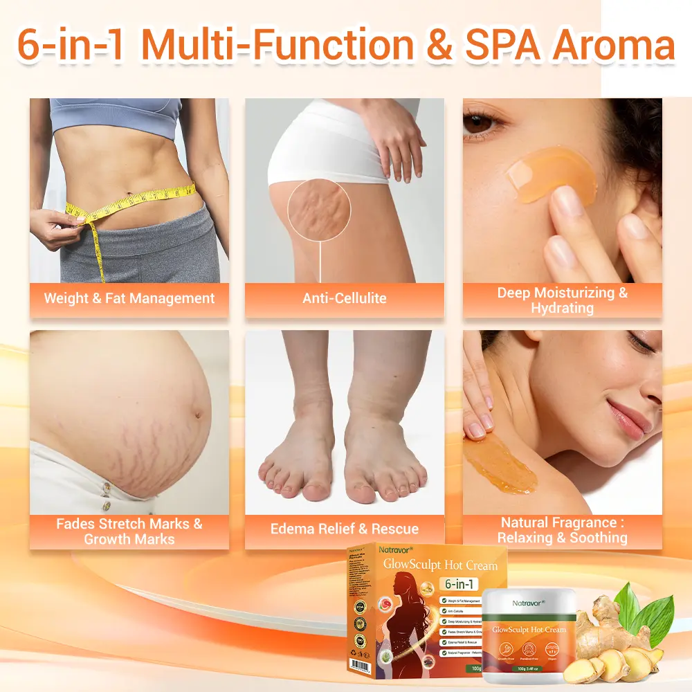 NATRAVOR® GlowSculpt Hot Cream | Weight & Fat Management, Anti-Cellulite, Edema Rescue, Stretch Mark Fading, Deep Hydration & Relaxing Aroma - 100% Natural Ingredients