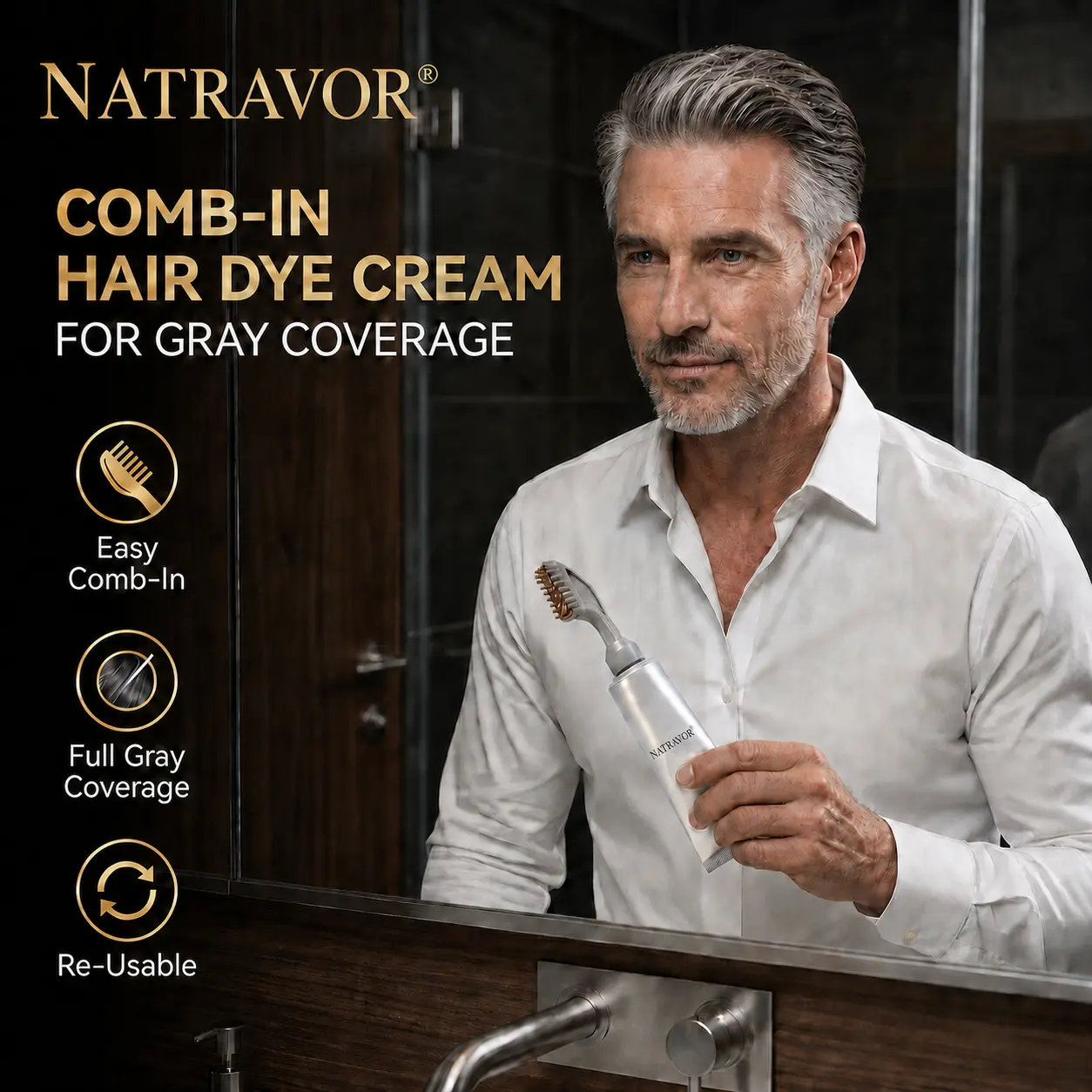 NATRAVOR Comb - In Hair DyeCream for Gray Coverage -Natural Black & Dark Brown
