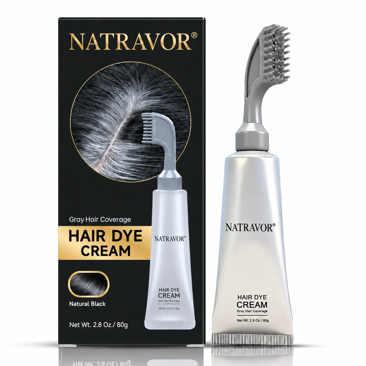 NATRAVOR Comb - In Hair DyeCream for Gray Coverage -Natural Black & Dark Brown