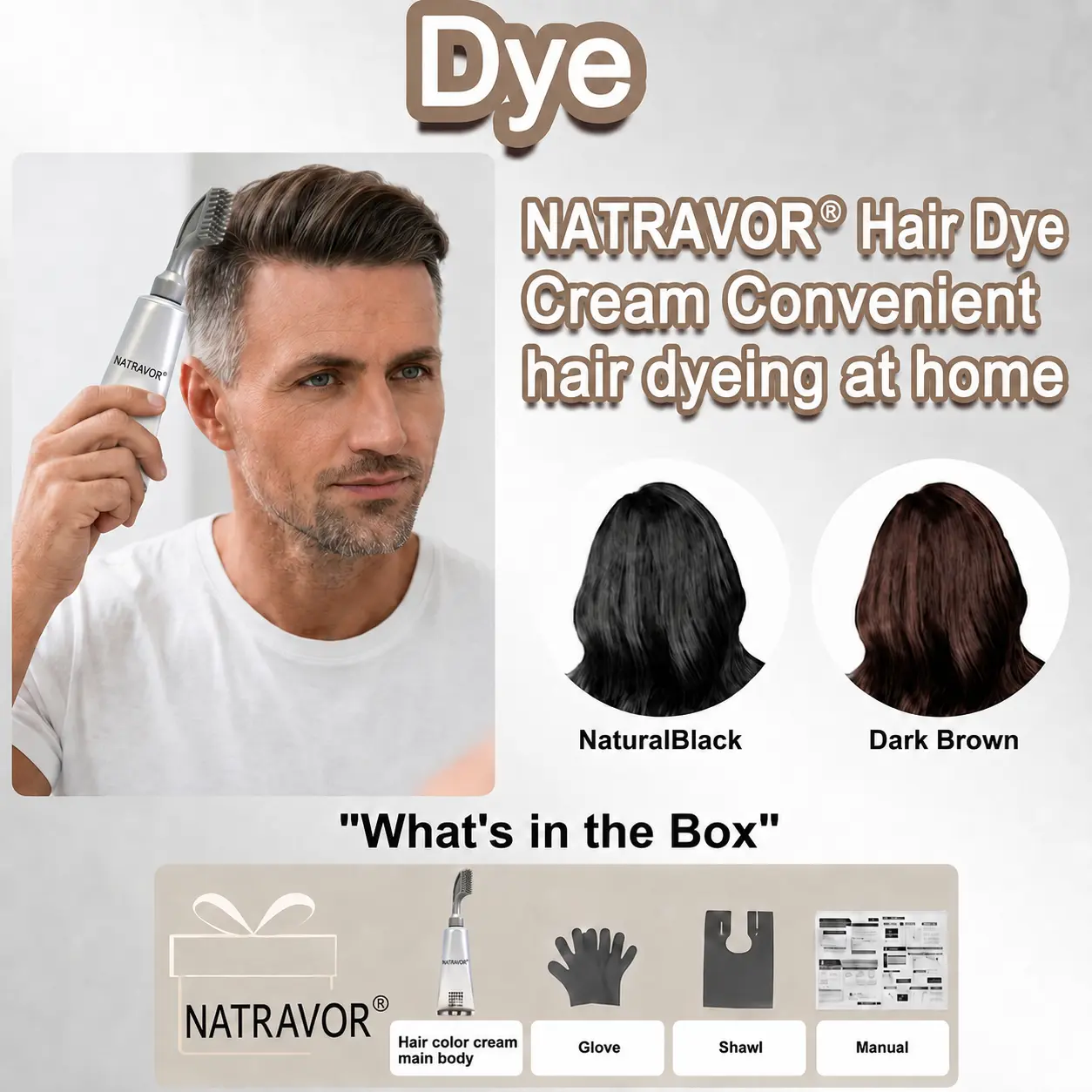 NATRAVOR Comb - In Hair DyeCream for Gray Coverage -Natural Black & Dark Brown