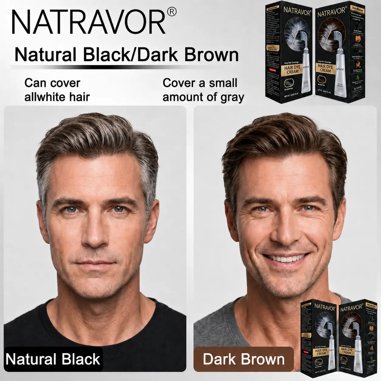 NATRAVOR Comb - In Hair DyeCream for Gray Coverage -Natural Black & Dark Brown