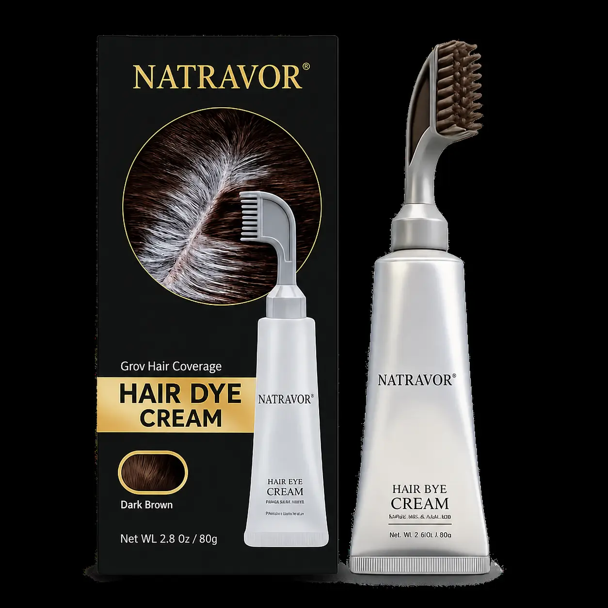 NATRAVOR Comb - In Hair DyeCream for Gray Coverage -Natural Black & Dark Brown