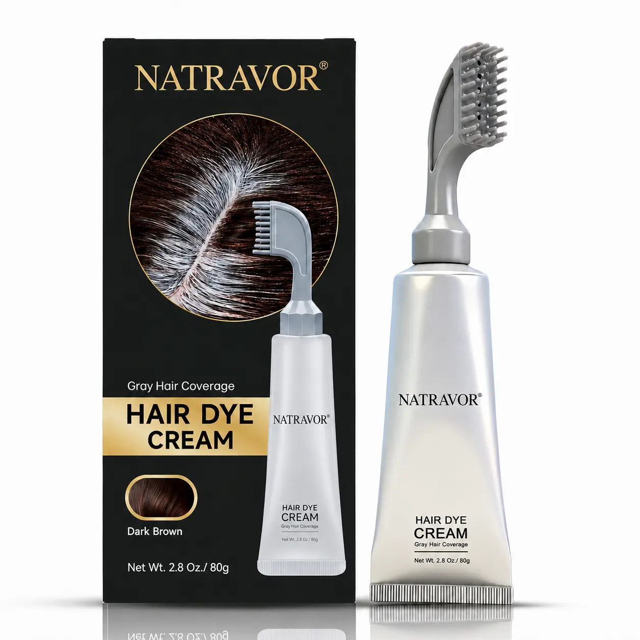 NATRAVOR Comb - In Hair DyeCream for Gray Coverage -Natural Black & Dark Brown