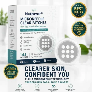 NATRAVOR®2-in-1 Microneedle & Hydrocolloid Patch🍀| Removes Raised Moles, Acne, Flat Warts & Skin Tags | Helps Improve Wrinkles, Scars & Blemishes | Invisible Patches for Face & Body