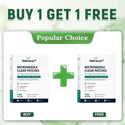 NATRAVOR®2-in-1 Microneedle & Hydrocolloid Patch🍀| Removes Raised Moles, Acne, Flat Warts & Skin Tags | Helps Improve Wrinkles, Scars & Blemishes | Invisible Patches for Face & Body