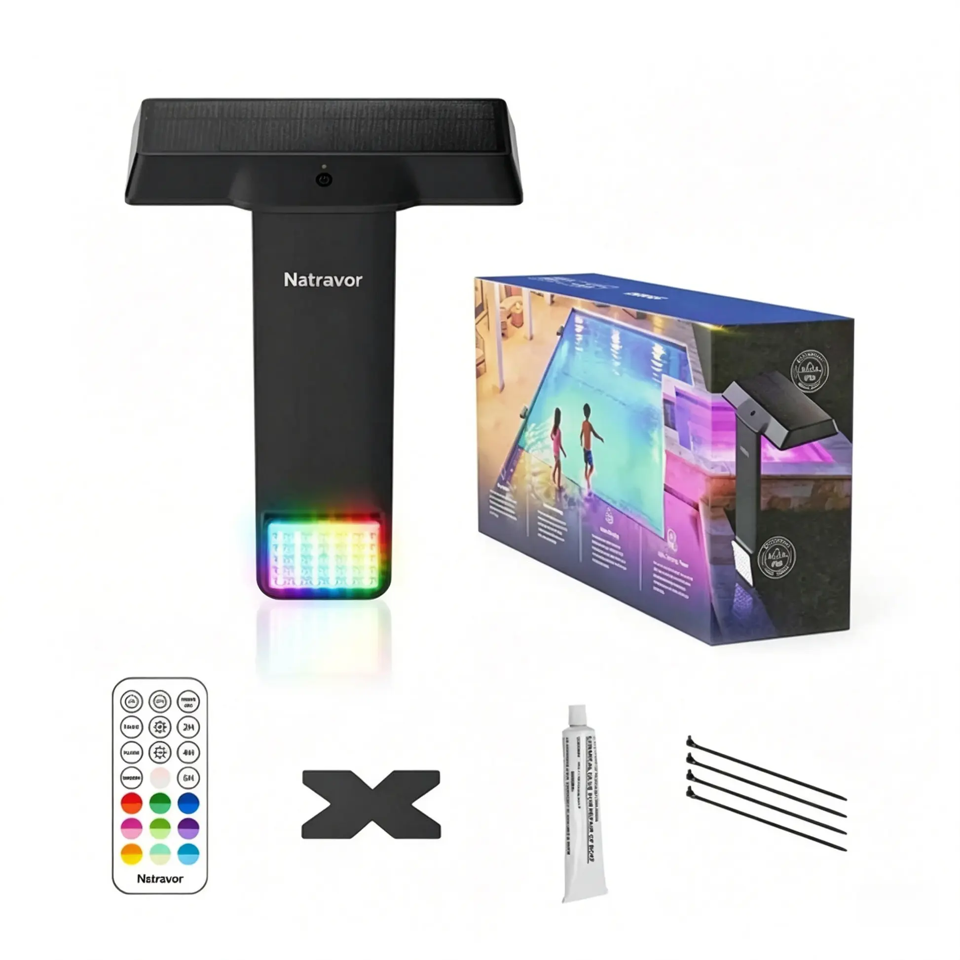 Natravor Solar Pool Light – 20 RGB Colors, IP68 Waterproof, Magnetic Mount