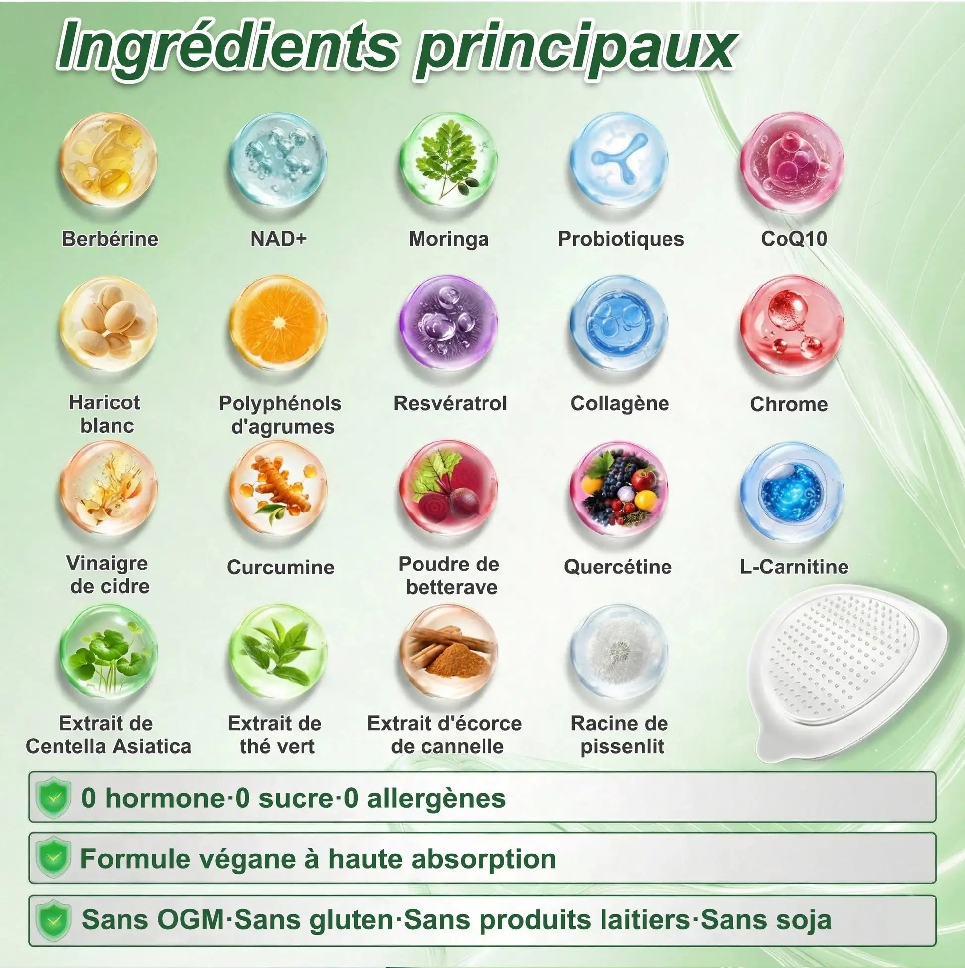 Natravor®
Patch nano à micro-aiguilles avancé 10-en-1 au moringa et à la berbérine